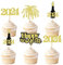 24 Stück Happy New Year 2024 Cupcake Topper Kuchen Picks für Silvester 2024 Party transparente Leckerli-Plektren (Gold)