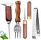 Ice Pick Set of 4 Stainless Steel Ice Chipper with Wood Handle, Japanese Style Ice Crusher Ice Tong Ideal for Bars, Bartender, Carving Tool