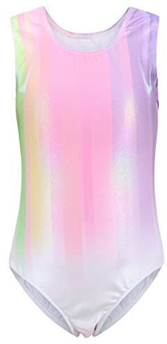 SEAUR - Mädchen Gymnastikanzug Ärmellos Kinder Turnanzug Tanzen Kleidung Ballet Yoga Kleid Klein Kind Trikot Gymnastik Klassisch 7-8 Jahre - Farbverlauf Regenbogen