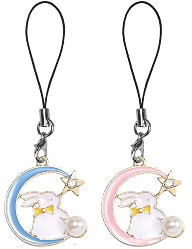 Netter Telefon Charme 2pcs Moon Star Kaninchen Anhänger Handy Charms Süßes Tier Telefongurt Für Telefondekoration