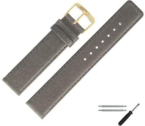 MARBURGER Uhrenarmband 18mm Leder Grau Gold Mit Naht - Montage Set 3811815000220