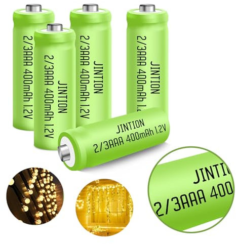 JINTION NIMH 2/3AAA Rechargeable 2/3 AAA Batteries 1.2V 400mAh Battery Button Top 5 Pack(They are not AAA Size Batteries)