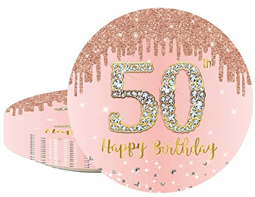 ATBEAMEN 16pcs Rose Gold 50th Birthday Paper Plates 9 inch Party Table Decor, Women 9'' Tableware, Happy Tableware Plate for Her, Women, Supplies