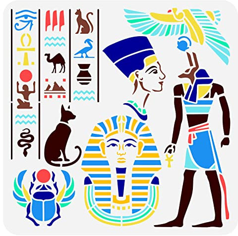 FINGERINSPIRE Ägyptische Hieroglyphen Schablone, 30x30 cm, Aushöhlen, Gott, Anubis, Ägypten, Skarabäus, Handwerksschablone, Schlange, Hund, Kamel, Große Vögel, Ägyptisches Symbol, Zeichenvorlage