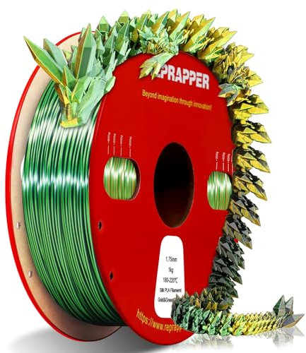 RepRapper PLA Tri-Color PLA-Filament 1,75 mm PLA Multikolor für 3D-Drucker-Coextrusionen Seiden-Pla-Filament 1 kg (2,2 lbs) Multikolored PLA, Tricolor Filament PL, Seiden-Pla- Gold/Schwarz/Grün