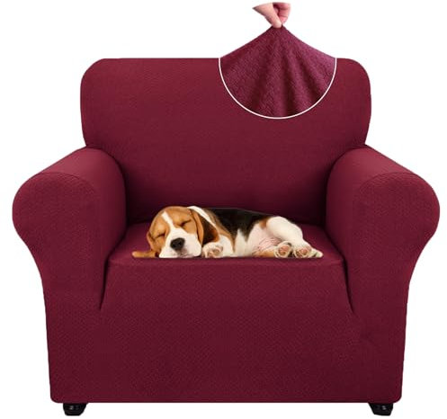 Ystyle Sofa überzug 1 Sitzer Mit Armlehne, Stretch Sofabezug rutschfest, Modern Sofa Cover Für Hunde Haustiere, Atmungsaktiv Couch überzug Mit Elastic Bottom, Bordeaux