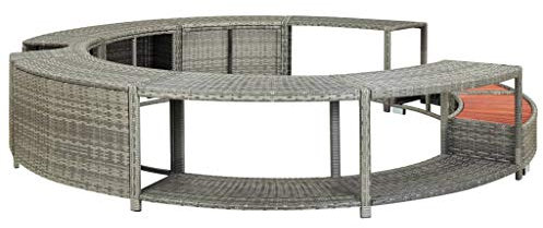 JUNZAI Whirlpool-Umrandung, Whirlpool Outdoor, Poolumrandung Rund, Pool Verkleidung, Pool Umrandungen, Whirlpool Verkleidung, Grau Poly Rattan