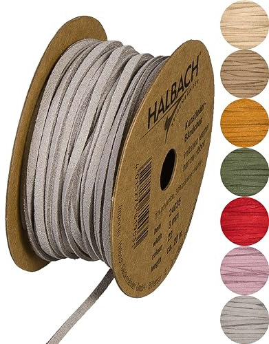 Halbach Seidenbänder veganes Lederband | Breite 3mm Länge 20m | Kunst Lederschnur zur Herstellung von Armbändern | 100% veganes Lederimitat Band für DIY Handwerk, Farbe: grau
