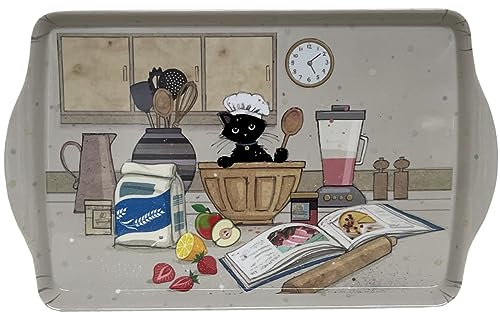 KIUB Großes Tablett aus Melamin mit Katzen – Motiv Konditorkatze in voller Aktion – Größe 24 x 38 cm