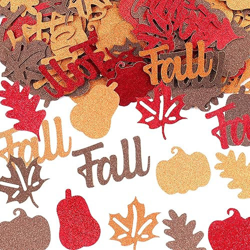 Hying 200 Stück Herbst-Konfetti für Tisch, orange-braun-rote Pailletten, Kürbis, Herbst-Ahornblatt-Konfetti für Zuhause, Erntedankfest, Urlaub, Party, Dekoration, Basteln, Tischdekoration,