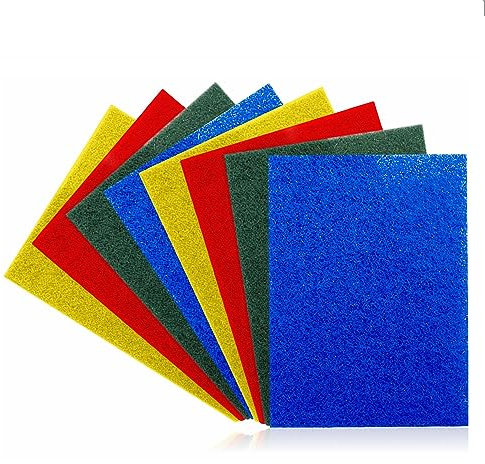 Heavy Duty Scouring Pads Non Scratch Abrasive Flat Scourer Reusable Colored Scrubber Pad For Dish Cleaning Kitchen Supplies Multi Purpose bbq grill Washing Up Pads Measure 14.6cm X 10cm (8)