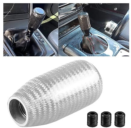 JNNJ Wave-Stick-Schaltknauf, Schalthebel aus Kohlefaser, Universal Auto Manueller Schalthebel mit 3 Adaptern, Schalthebelabdeckung Verkleidung für Fahrzeuge(Silber)