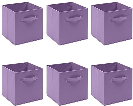 Kamorry Storage Bins, Set of 6 Storage Cubes with Handle,Foldable Fabric Storage Boxes, 26 x 26 x 28 cm, Fit Cube Storage Unit 26.5cmx26.5cmx28cm (6 Pack, Light Purple)