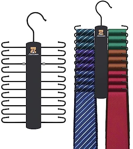ZEDODIER Krawattenhalter mit 40 Haken, platzsparender Krawatten-Organizer für Herren, große Kapazität, Krawatten- und Gürtelaufhänger aus Holz für Schrank, Schwarz, 2 Stück