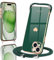 Wirvyuer Cover Compatible con iPhone 15 Custodia con Cordino Regolabile Donna Amore Cuore Cover con Collana Elettrolitico protezione fotocamera Silicone Case per iPhone 15 Verde Scuro