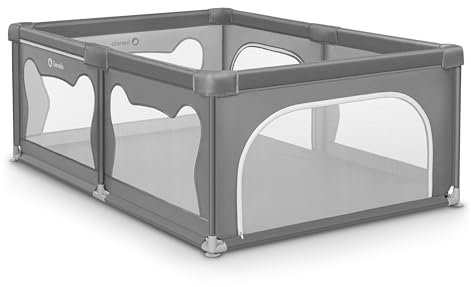 LIONELO WILLOW Laufgitter Baby, ab 0-48 Monaten große Fläche 120 cm x 180 cm x 68 cm mit Seitenwände aus atmungsaktiven, strapazierfähigem Netzstoff, 2 Seitliche Eingänge mit einem Reißverschluss