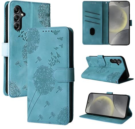 Rostsant Handyhülle für Samsung Galaxy S24 - Löwenzahn PU Leder Flip Case Brieftasche Tasche Hülle Magnetisch Blau
