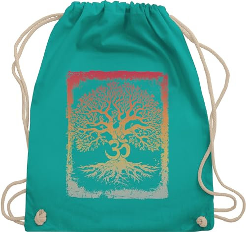 Turnbeutel Rucksack - Yoga - Taschen - Lebensbaum mit Om Zeichen Leben Wachstum Verbundenheit Meditation Innere Ruhe - Unisize - Türkis - yoga-tasche joga spirituell stoffrucksack tasche mandala