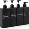 Segbeauty Shampoo Flaschen zum Befüllen, 4 Stück 500ml Seifenspender Schwarz Matt, Seifenspender Kunststoff, Duschgel Spender mit Etiketten, Pumpflasche für Shampoo, Körperseife