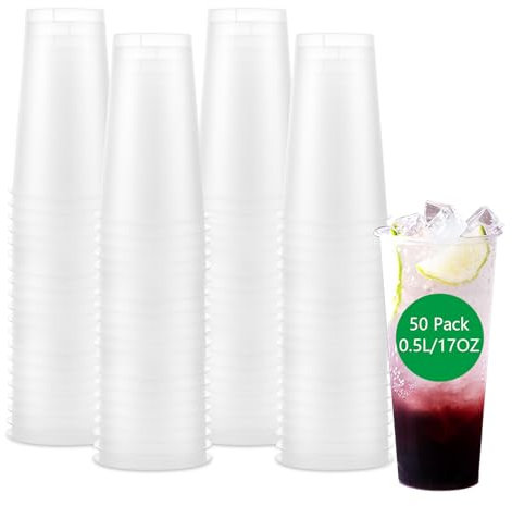 Oungy 50 Stück Plastikbecher 0,5 liter Plastikbecher Mehrweg 0.5l / 17OZ Becher Hartplastik Becher, Plastik Partybecher Transparent Kunststoffbecher für Geburtstag, Getränkepartys, Hochzeit