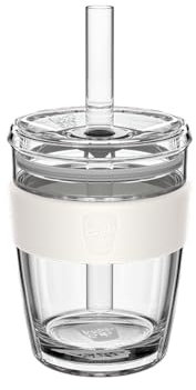 KeepCup Cold Cup - Longplay Double Wall Glass Ice Coffee Tumbler with Lid and Straw - 12oz (340ml) - Chalk