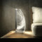 Luverre Tischlampe | LED-Leuchte | Glas-Leuchte mit Gravur für Nachttisch, Kommode, Wohnzimmer | Abstrakt, Geometrie, Kunst (Flame of Light, Segel | silber)