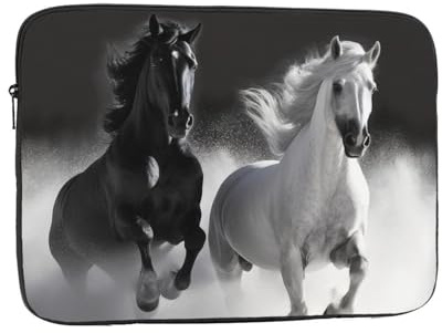 Laptop-Hülle, schwarz und weiß, Pferde laufen, bedruckt, Laptoptasche, stoßfest, schützende Notebook-Hülle, 15 Zoll