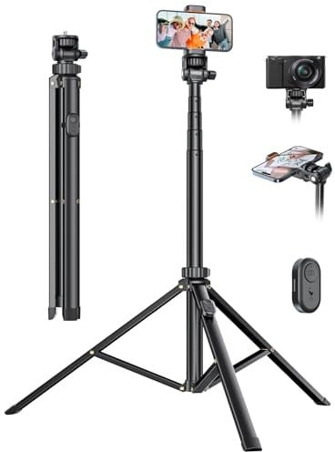 Handy-Stativ & Selfie Stick 180cm, YUMAZLA Verstärkte Stativ für Smartphone, Handystativhalter mit Fernauslöser für iPhone, Samsung (180cm)