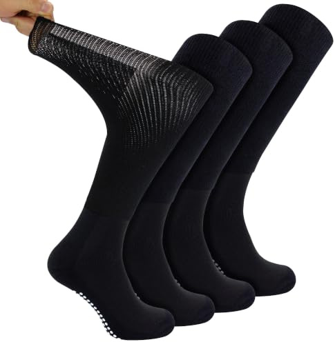 Dr.Socks 4 Paar Kniestrumpfe Antirutsch Bambus Diabetikersocken Kniestrumpfe Bambus Socken Ohne gummi und Naht mit Noppen für Diabetiker