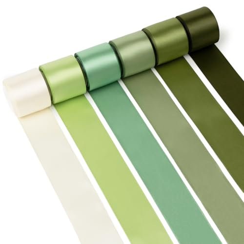 Mlurcu Grünes Satinband, 3,8 cm x 60 m, Salbeigrün / Olivgrün / Moosgrün / Limettengrün / Staubgrün / Elfenbein, doppelseitiges grünes Band für Geschenkverpackungen, Hochzeitseinladungen,