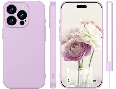 KPPIT for iPhone 16 Pro Max case silicone,for iPhone 16 Pro Max Phone case shockproof 6.9,Full camera coverage Military-Grade Protection 360°,With hand strap slim Case-Grass Purple