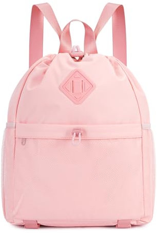 WANDF Kordelzug-Rucksack Sport- und Gym-Tasche mit Yoga-Mattenriemen, wasserabweisende Kordelzug-Tasche mit Netzfach für Damen und Herren (Rosa, Patent angemeldet)