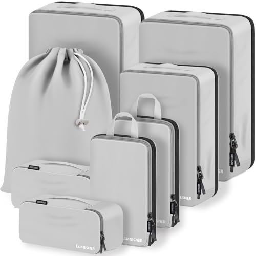 Koffer Organizer Set 8-teilig, Packtaschen für Koffer, Packing Cubes Set für Reise,Packtaschen mit Kosmetiktasche (Grey, 8-teilig)