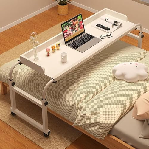Adjustable Rolling Laptop Desk Portable Over Bed Table with Wheels Height and Width Adjustable MultiFunctional Desk for Home Office Stretchable Design for Comfort
