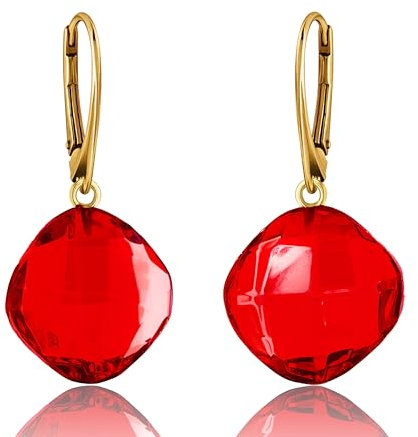 Amber by Mazukna - Bernstein Ohrringe Rot - Eleganter Bernstein-Schmuck Hängend mit goldenem Fitting für Damen, Tropfenförmige Amber-Ohrringe, Damenschmuck