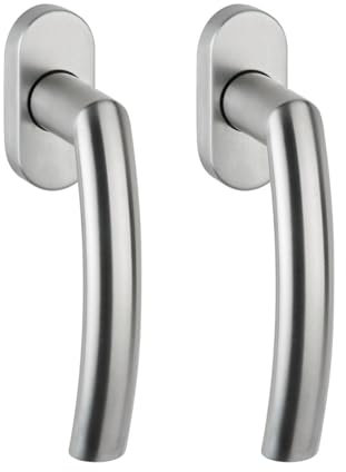 FELGNER 2er Set Fenstergriffe Torino | hochwertige Fenstergarnitur aus Edelstahl | ergonomisch geformter Fensterbeschlag mit Drehkipp Funktion | Fenster-Sicherheit | ovale Rosette | Edelstahl matt