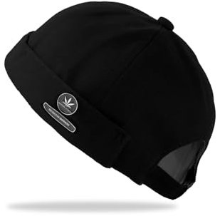 FUIPVGI Dockercap Berretto, Cotone Cappellino da Portuale Uomo Retro Docker-cap, Berretto Docker Regolabile Cuffed Brimless Hat, Rolled Cuff Hat cap, Skullcap Unisex (Nero)