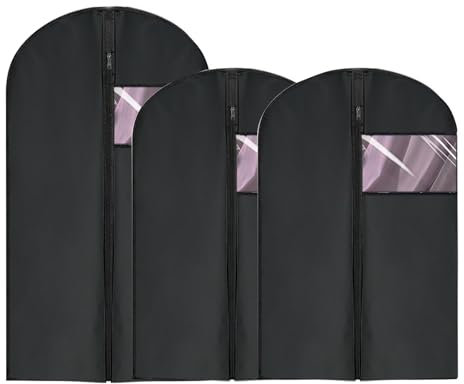 3 Stück Kleidersack, Kleiderhülle mit Klarem Fenster, Schwarz Kleiderschutzhülle mit Reißverschluss, 2 Waschbar Kleidersack Anzug 60 * 100 cm, 1 Atmungsaktivee Kleiderhüllen lang 60 * 120 cm