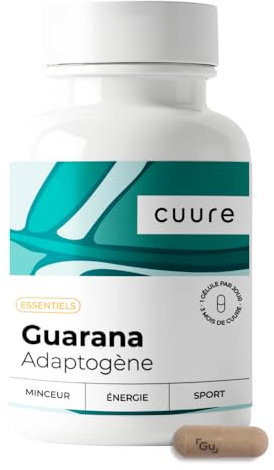 Guarana Pur - CUURE - 90 Jours - 22% de Caféine - Fatigue Mentale et Physique - Contrôle du Poids - Puissant et Efficace - Complément Alimentaire Vegan - Formulé et Conditionné en France