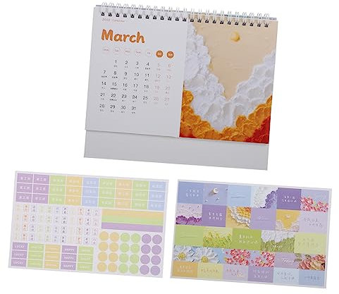 HOODANCOS 1Stk Tischkalender 2022 Dekoration für Tisch Drahtgebundener Kalender Tischkalender für 2022 Agenda büroartikel bürobedarf weihnachtsdeko Schreibtischnotiz Heimkalender Papier