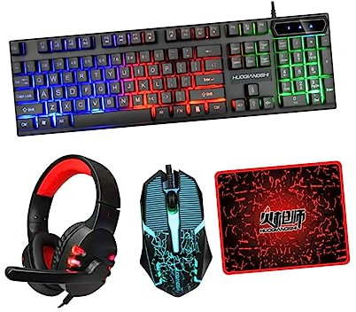 HOMSFOU Teclado y Ratón Cable Set Completo De Auriculares y Alfombrilla Ideal para Gamers
