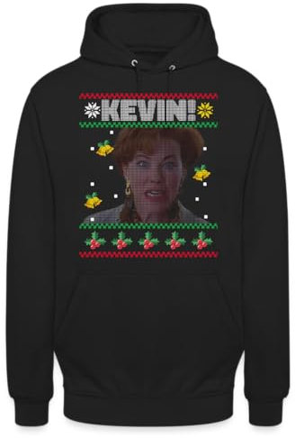 Unibly Kevin allein zu Haus - Weihnachten Ugly Sweater Hoodie Pullover, Schwarz, S