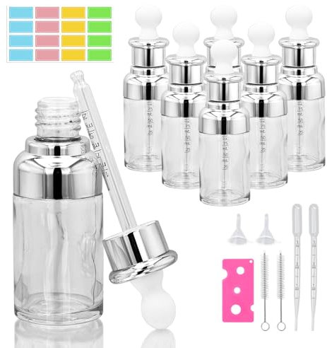 Clear Glass Dropper Bottle,6 PCS 50ml Refillable Leakproof Glass Bottles with Dropper Pipette Funnels Labels for Essential Oils Massage Perfumery Aromatherapy Laboratory Bottle (50 ml)