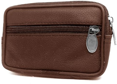 Charmoni - Portefeuille Homme - Porte Monnaie - Fermeture éclaire - en Cuir - pour Poches Plates - avec Passant Ceinture - Compact et léger (Marron)