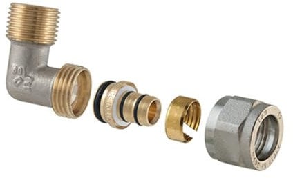 RACCORDO CURVO MASCHIO A COMPRESSIONE PER MULTISTRATO 2 PZ ASSEMBLATO 1/2 x 1/2-16