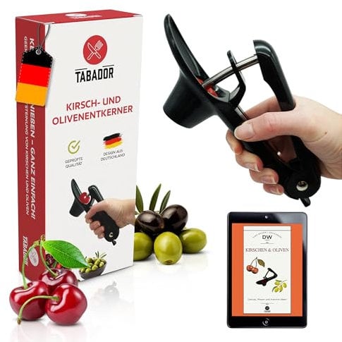 TABADOR Kirschentkerner & Olivenentkerner | Ergonomischer Kirschkernentferner für schnelles & sauberes Arbeiten | Kirschentsteiner, Entkerner Lebensmittelecht, spülmaschinenfest, platzsparend