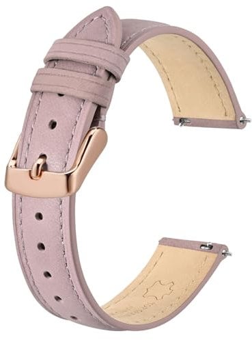 BISONSTRAP Elegante Leder Uhrenarmband, Schnellverschluss, Uhrenarmbänder für Damen und Herren, Kompatibel mit Uhrenanstößen von 12mm, Hellrosa (Roségoldene Schnalle)
