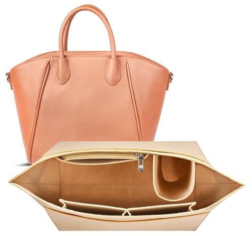 MOSTFUN Taschen Organizer für Longchamp, Filz Handtaschen Organizer mit Mehreren Taschen, Große Kapazität Tascheneinsatz-Organizer, Bag Organizer für Longchamp Tragetasche (Beige, M)
