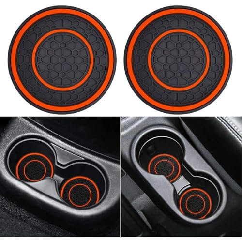 Car Cup Holder Coaster, 2.75 Inch Anti-Slip Shockproof Plastic Insulation Cup Mats Car Coasters Cup Holder Insert Universal Car Accessories Interior for Most Cars, SUV, Truck (Orange,2)