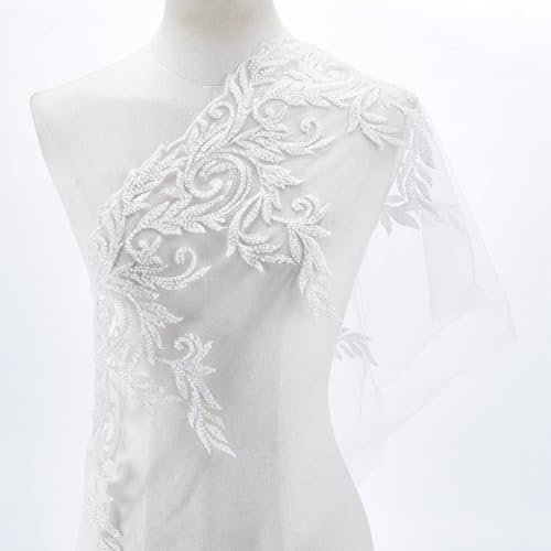 AHANDMAKER 2 Yards Weißer Mit Blumen Bestickter Spitzenstoff Bestickte Spitzenborte Für Hochzeiten Brautschleier Bastelbesatz Für Kleidung Hochzeitskleid Nähen Heimdekoration 2 Yard X 13.5 Zoll